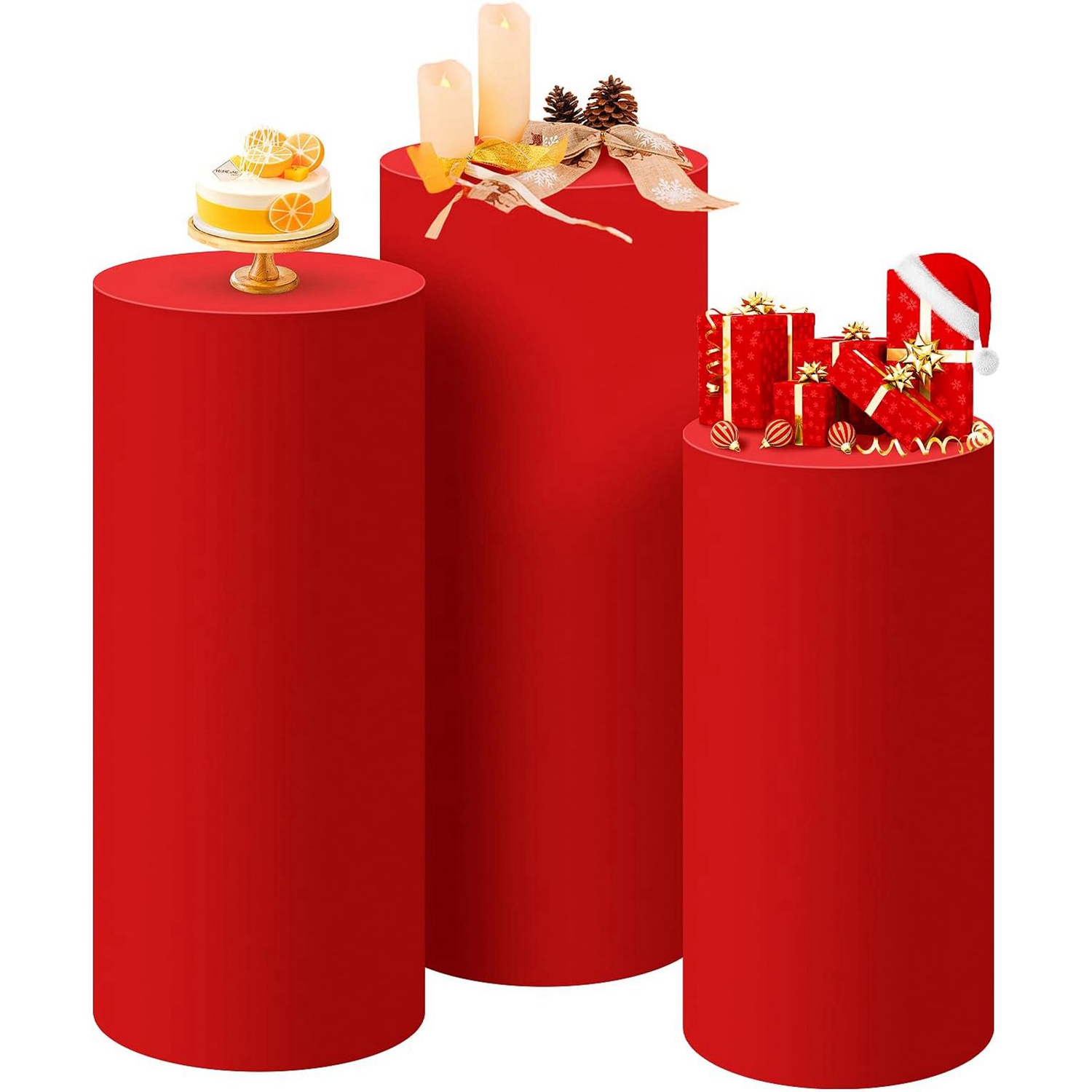 Dessert Table Backdrop - Yeele Kırmızı Silindir Standı Kapak Zemin