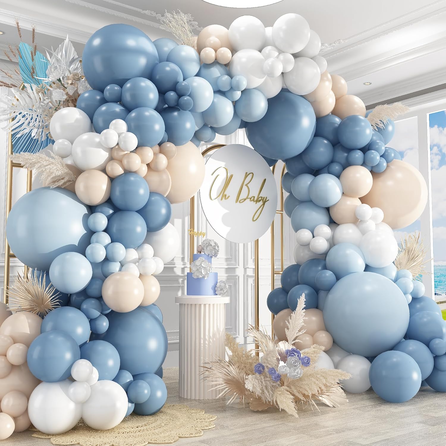 Balloon Arch Kit - Toz Mavisi Kum Beyazı Lateks Balon