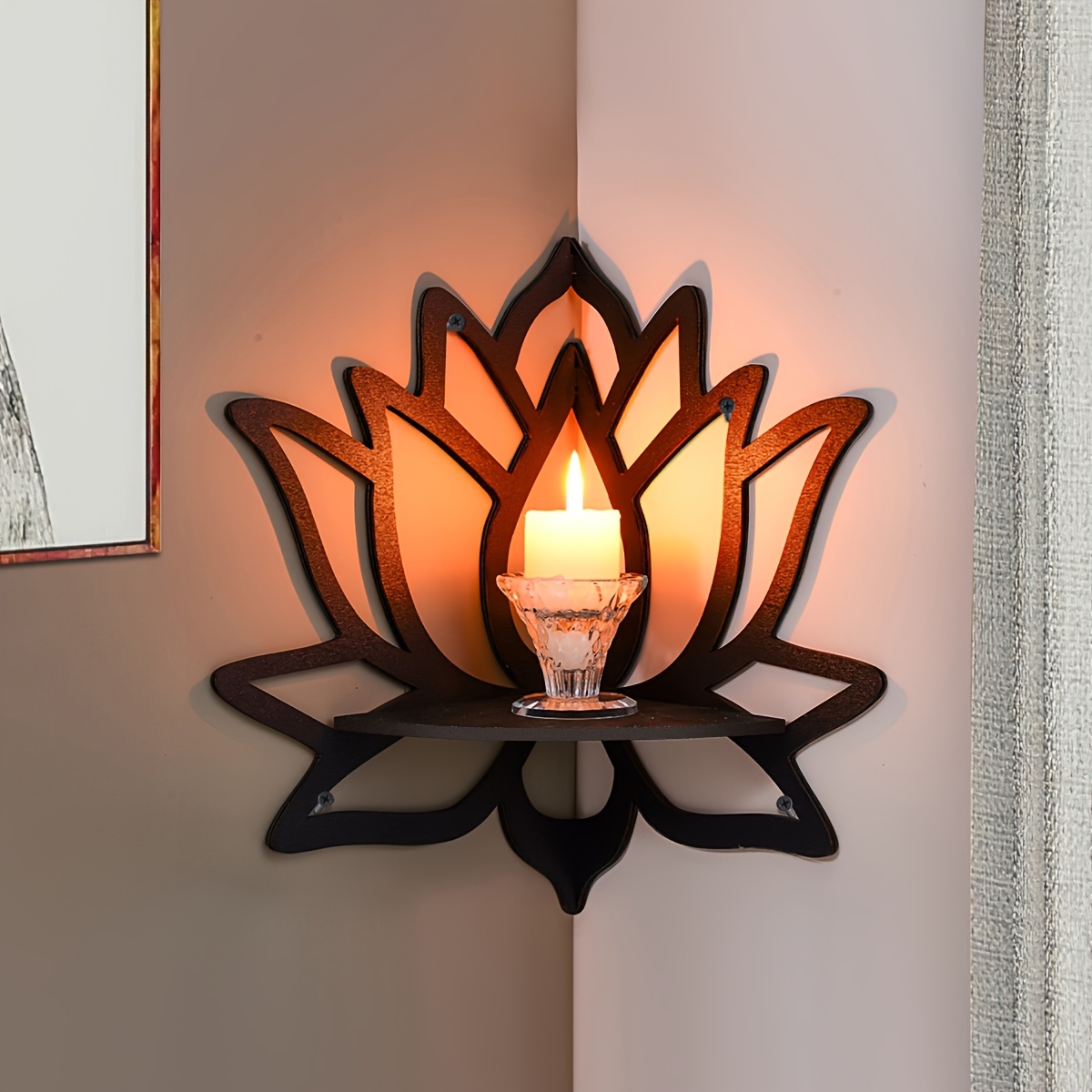 Flower Wall Panel - Lotus Köşe Yüzer Raf, Oyuk Çiçek