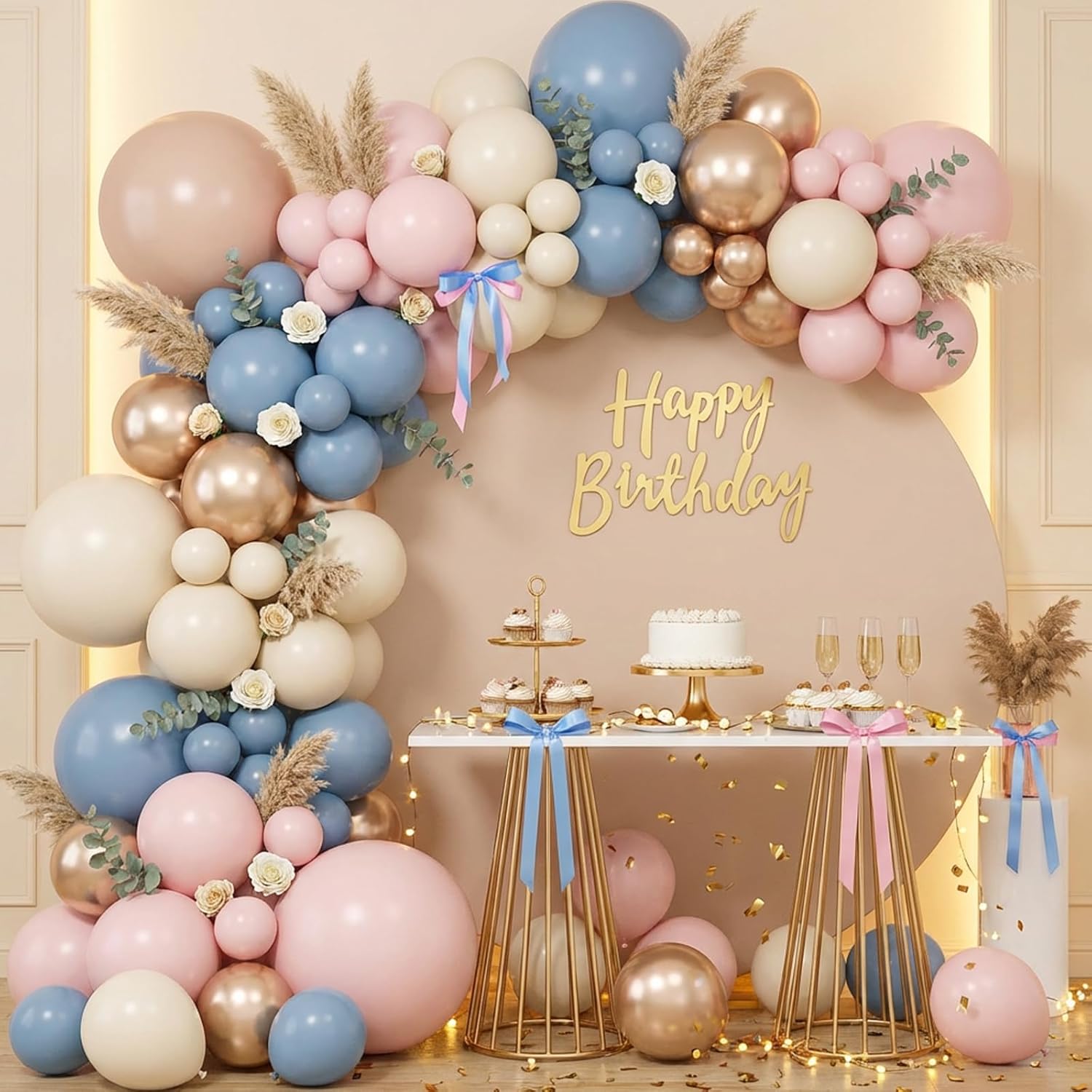 Tozlu Pembe Mavi Şampanya Altı - Balloon Arch Kit incelemesi ve fiyatı